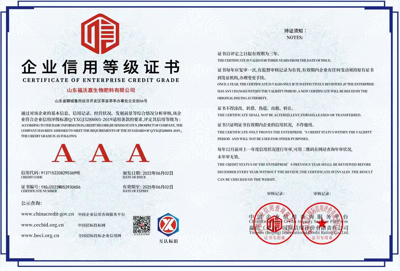 企业信用登记证